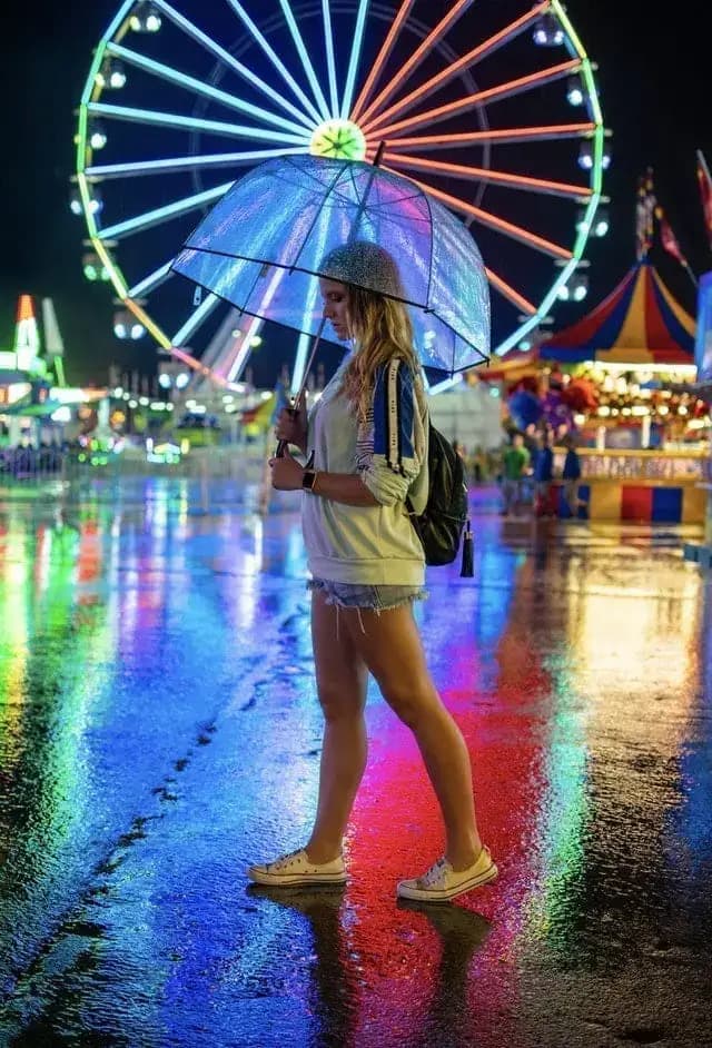 Girl With Umbrella Rainy Pigeon Forge