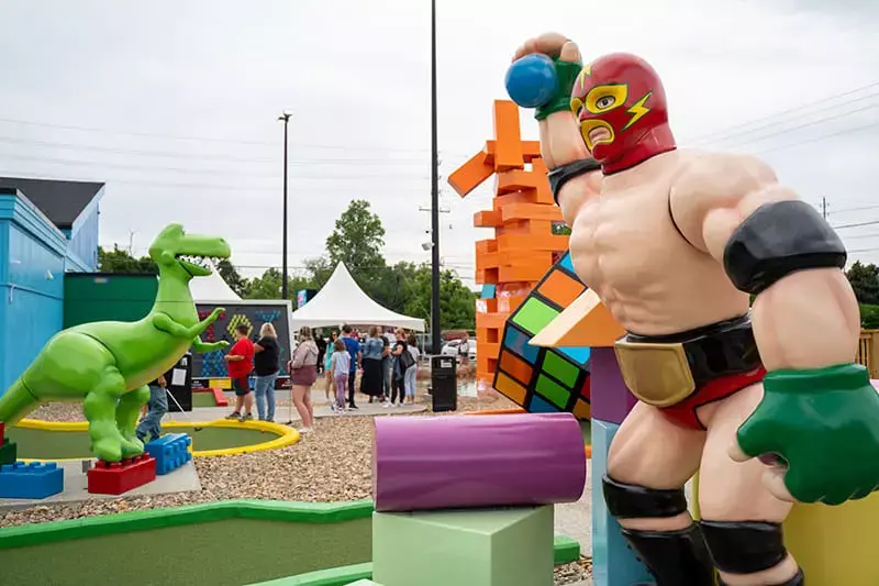 large toy structures at Toy Box Mini Golf